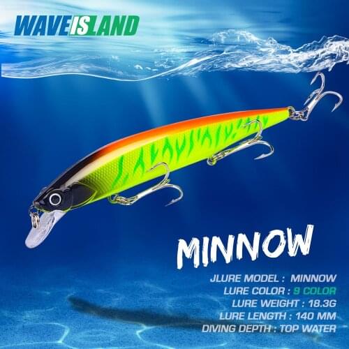 WAVEISLAND Minnow Lures 10 colors Top Water Lure Beads 18.3g Mino Hard Bait Bass Lure Isca Artificial Articulos De Pesca