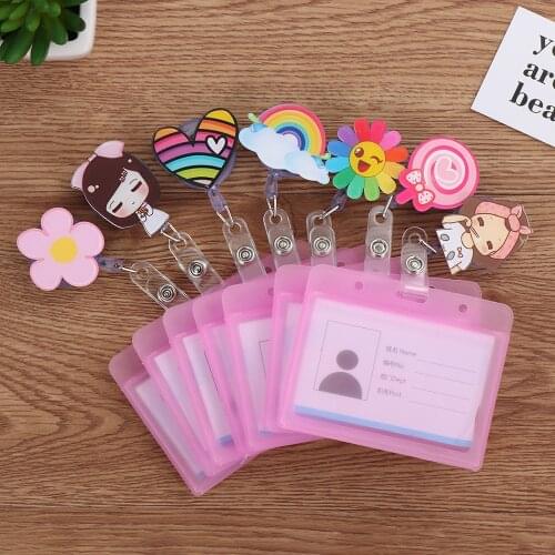 1PC Cute Cartoon ID Card Holder with Retractable Reel Metal Clip Business Work Name Tags Badge Holders School Office Supplies