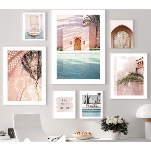 Nordic Landscape Posters Plants Quote Wall Art Print Morocco Door Canvas Painting Pictures Modern Living Room Home Decor