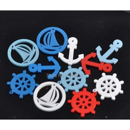 Mixed wood carving Anchor ship rudder wooden Scrapbooking Craft charms for nautical home decor Diy 50pcs 20x25mm 0119-11X