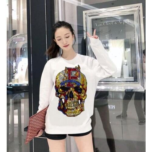 New Rhinestones Sweatshirts women Streetwear Fashion Slim good quality Cotton O Neck long Sleeve girls hoodies Size M-3XL
