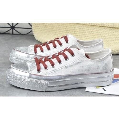 Diy Korean diamond flat shoes retro dirty shoes lace old white shoes light luxury casual style women shoes