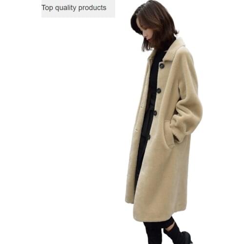 Women Sheep Shearling Jacket Real Wool Fur Coat Female 2020 Korean Fashion Long Warm Woman Winter Coats Plus Size 4XL YQ309
