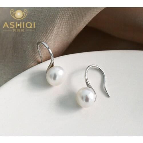 ASHIQI Natural Freshwater Pearl Drop Earrings Real 925 Sterling Silver Jewelry For Women