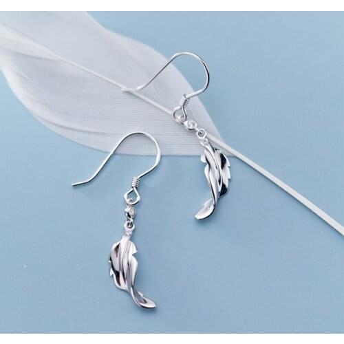 MloveAcc 100% 925 Sterling Silver Droplets Leaf Feather Drop Earrings for Women Authentic Silver Jewelry