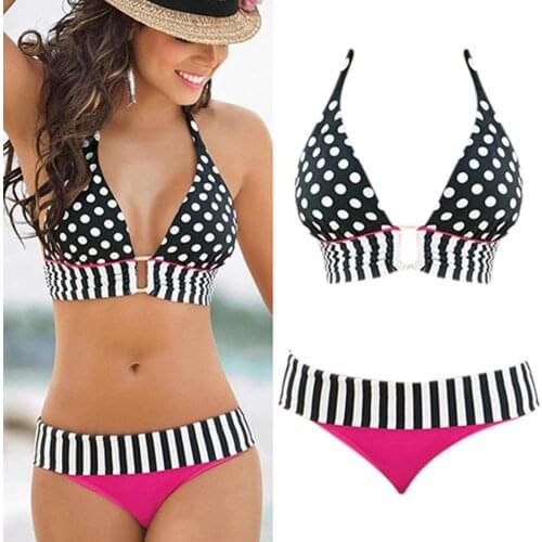 Womens Dots Swimwear Push-Up Bikini Set Bandeau Padded Bra Beachwear Womens Swimsuits 2021 Sexy Swimwear Female Swimming