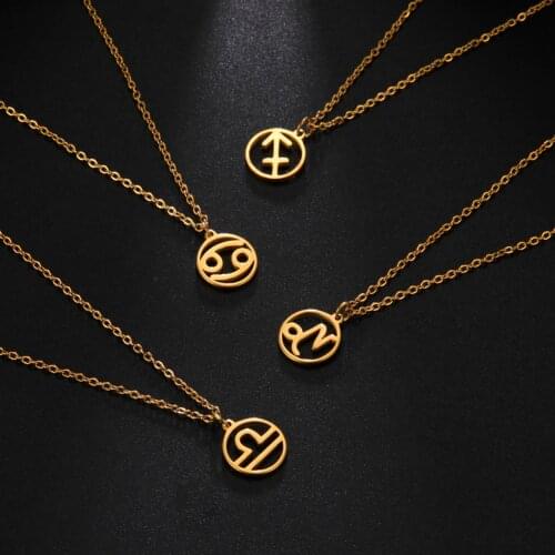 Lucktune Zodiac Libra Leo Pendant Necklace Women Sagittarius Taurus Cancer Virgo Stainless Steel 12 Constellation Necklaces Gift
