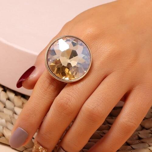 Hot Gold.Color Big Stone Vintage Exaggerated Chunky Adjustable Ring for Women Finger Ring Fashion Jewelry
