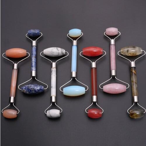 12pcs Crystal Beauty Care Roller Slimming Face Massage Natural Stone Pendant Facial Massage Roller Skin Wholesale Lots Bulk