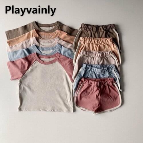 2021 Summer New Boys Girls Sets cotton Short Sleeve T-Shirt+Shorts Leisure Outfit Children Clothing E100282