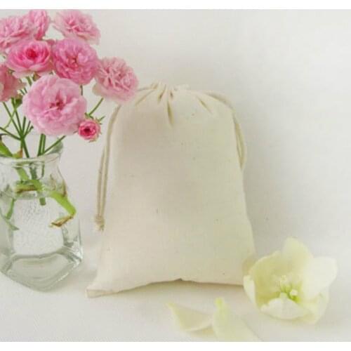 50PCS Cotton Gift Bags Packaging Jewelry Cosmetic Makeup Cotton Drawstring Pouches Party Gift Storage Vintage Sachets Print Logo