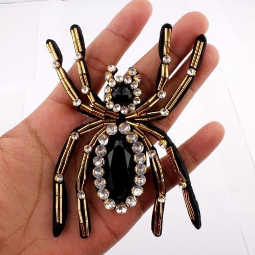 6pcs 11CM*9CM Handmade Stick Insect Rhinestone Applique For Clothing Decoration Sew on Beaded 3D Spider Patches For Apparel