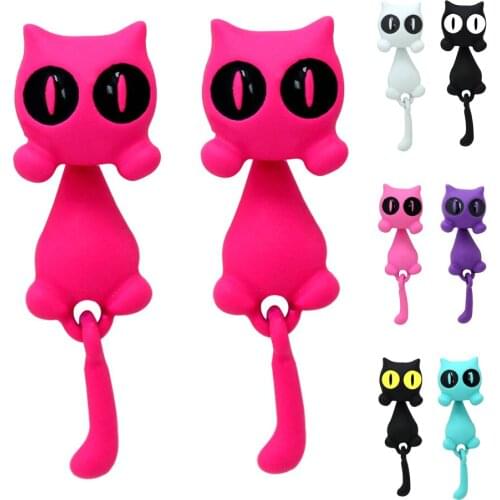 7 Colors Cute Cat Stud Earrings for Women Girls Kids Fashion 3D Cartoon Lovely Sweet Animal Earrings Accessories Jewelry Gift