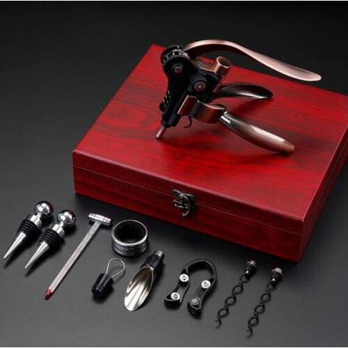 9 pcs/set Wooden Box Rabbit Head bottle Opener Red Wine Opener Stainless Steel Pourer Wine Ring Bottle Plug Wine Bottle Opener