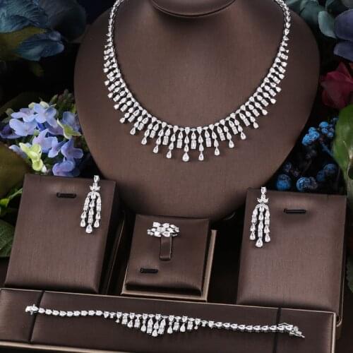 AccKing 4pcs Bridal Zirconia Full Jewelry Sets For Women Party, Luxury Dubai Nigeria CZ Crystal Wedding Jewelry Sets