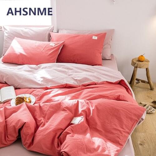 AHSNME 100% Cotton Bedlinen Super Soft Bedclothes Bedcover Red+Pink+Yellow Duvet Cover Pillowcase Washed comforter bedding sets