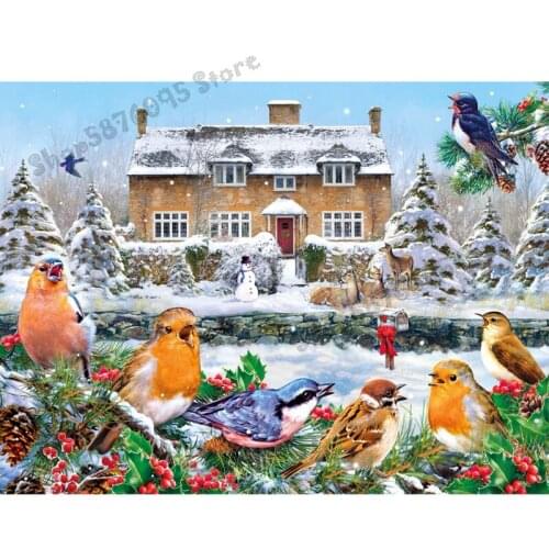 Full SquareRound Drill Diamond Painting Embroidery Birds on the Christmas Tree Rhinestone Mosaic Cross Stitch Decor Gift TT4022