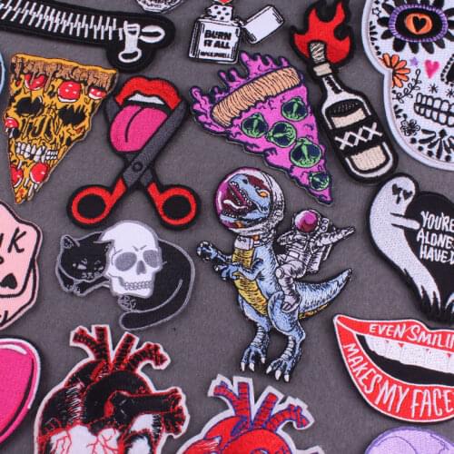Astronaut Dinosaur Patches For Clothing Punk Patch Pizza Badges Iron On Patches On Clothes Hippie Embroidered Patch Stickers