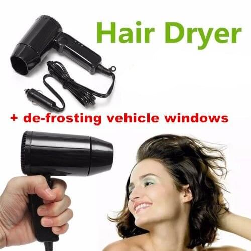 12v 180W in car hair dryer black compact traveling festival camping portable caravan + defrost fog/ice window folding handle
