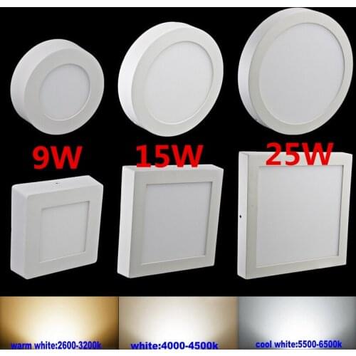 Free shipping 20pcs Warm/Cool White Optional 9W/15W/25W AC85-265V Round Ceiling Surface Mounted LED Panel Light