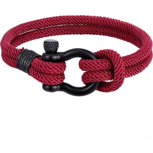 Fashion Horseshoe Buckle Bracelets Men Multilayer Charm Rope Chain Bracelet Women Wrap Metal Sport Hook Sailor Style Pulseira