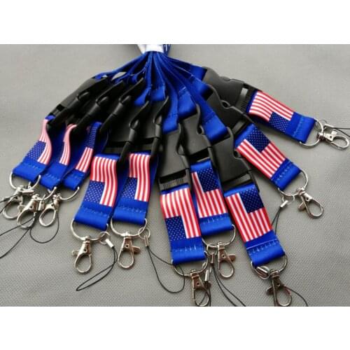 USA Flag Lanyard Neck Strap Necklace ID Holder Keychain 20pcs