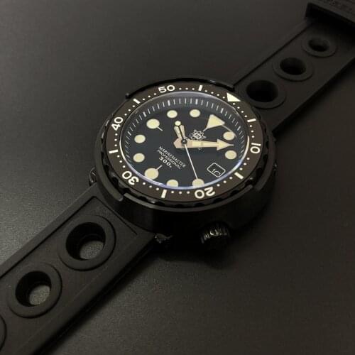 Steeldive SD1975 Tuna Dive Watch PVD Black Stainless Steel Case NH35 300m Water Resistant Mens Automatic Diving Wristwatch