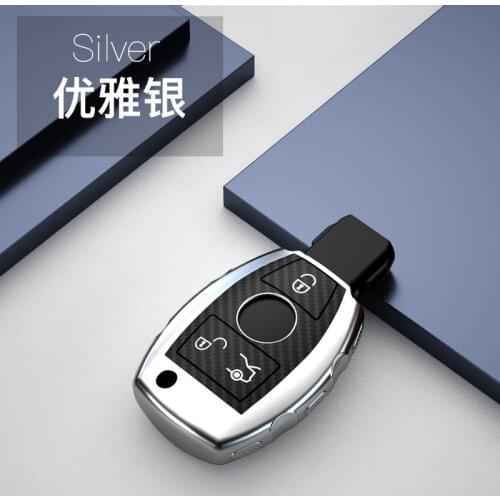Carbon Fiber TPU Car Styling Remote Key Shell Key Case Cover With Keyring Keychain Buckle For Mercedes Benz C Class W205 GLC GLA