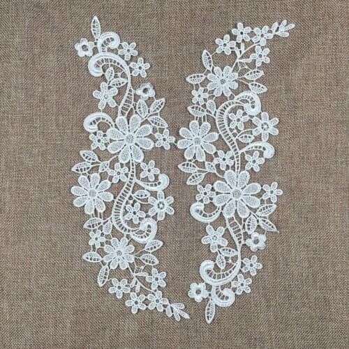 Elegant Design Floral Lace Applique Embroidered Guipure Wedding Lace Motif Patches Fashion Clothing Accessories -White