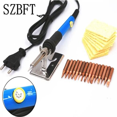 220V 60W Adjustable Temperature Electric Soldering Iron with 15pcs pure copper Welding tip