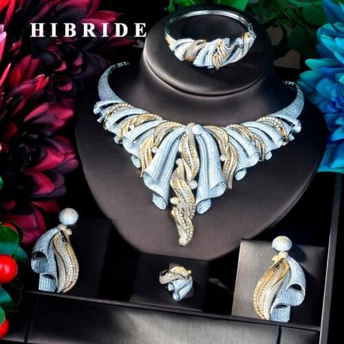 HIBRIDE New Luxury Design Necklace Pendant Gold Color Luxury Women Jewelry Set For Bridal Party Accessories Jewelry Gifts N-924