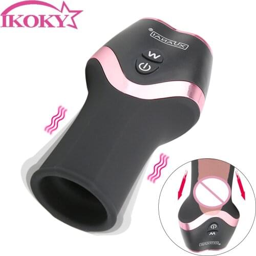 IKOKY Glans Stimulate Massager Penis Delay Trainer Vibrator Male Penis Enlarger Pump Automatic Masturbation Cup Sex Toys for Man