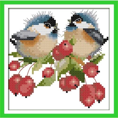 Joy Sunday The chatted birds on berries Printed Counted Chinese Cross Stitch Kits printed Cross-stitch set Embroidery Needlework