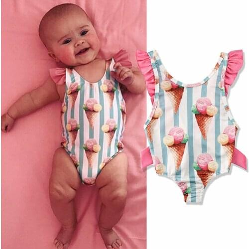 Toddler Kids Baby Girls Striped Ice Cream Swimwear Bow Bikini Swimsuit Swimming Clothes Summer Bathing Suit Cute Princess 2020