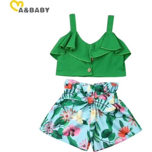 Ma&Baby 1-6Y Summer Children Kid Baby Girls Clothes Set Beach Holiday Costumes Ruffles Vest top Bow Shorts Outfits