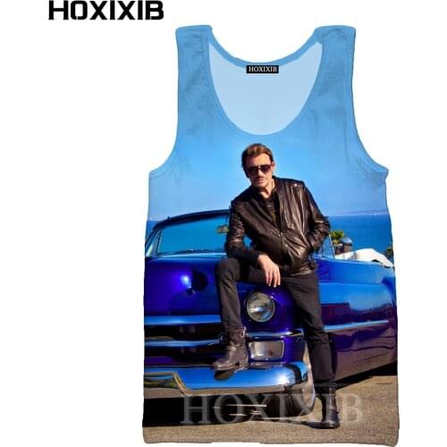 HOXIXIB 3D Print Rock Singer Johnny Hallyday Vest Women French Elvis Undershirt Men Tank Tops Harajuku Sleeveless Concert Shirt