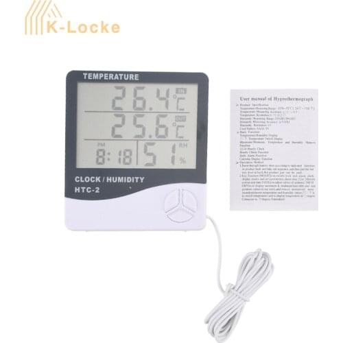 HTC-2 Multi-function Digital LCD Temperature Humidity Meter With Weather Clock Memory And Alarm Function For Indoor And Outdoor