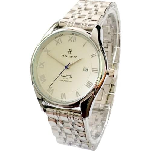 PABLO RAEZ 100% stainless steel Man wristwatch Luxury fashion clock with date butterfly lock calendar quartz movement best watch