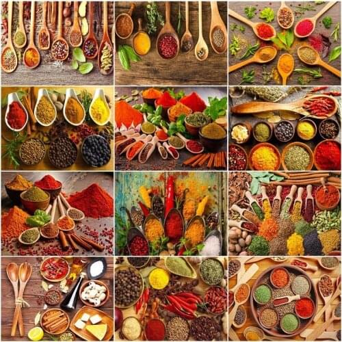 CHENISTORY Oil Painting By Numbers Kit Food Spice Acrylic Paint On Canvas Wall Art Handpainted Seasoning Home Decor Diy Gift
