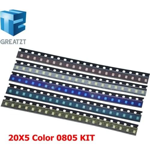 GREATZT 100pcs/lot 5 Colors SMD 0805 Led DIY kit Ultra Bright Red/Green/Blue/Yellow/White Water Clear LED Light Diode set