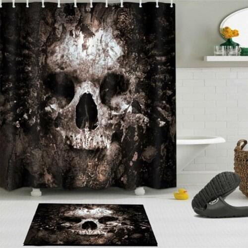 4pcs/set Halloween Skull Shower Curtain and Bath Mat Set Waterproof Bathroom Shower Curtain Set Halloween Decoration