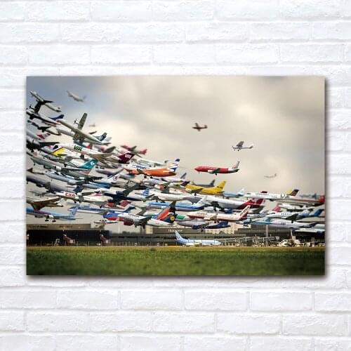 Wall Art 1 Piece Canvas Cloth Fabric Painting Airport Aircraft Airplane Passenger Plane Poster Prints Picture Room Decor