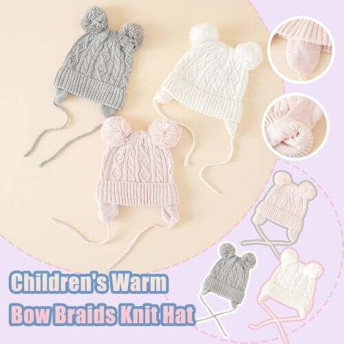 New autumn winter Baby boys girls wool cap wool ball knitted twist cover cap Plush warm single layer baby hat