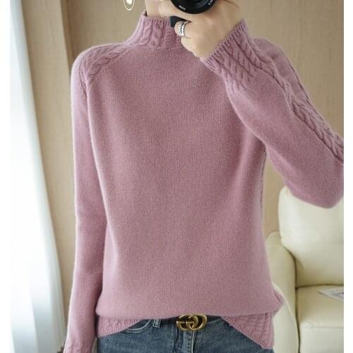 Autumn and Winter New Cashmere Sweater Women Half Turtleneck Pullover Twist Flower Warm Knit Bottoming Sweater Ladies Plus Size