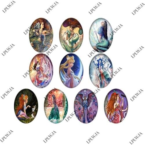 LPLWJA Oval Shape Glass Cabochon Angel Fairy 10pcs Mixed Photo Flatback Beads Demo Flat Back For Making Earrings Brooch Findings