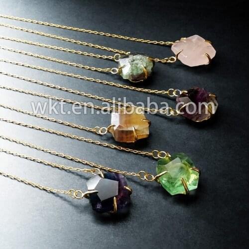 Crazy hot!Natural colorful crystal necklace with 24K gold trim on edged ,semi-precious stone necklace WT-N191