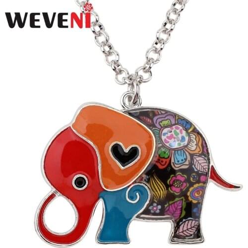 WEVENI Enamel Alloy Jungle Elephant Necklace Chain Pendant Cartoon Wild Animal Jewelry For Women Girls Ladies Accessories Gift