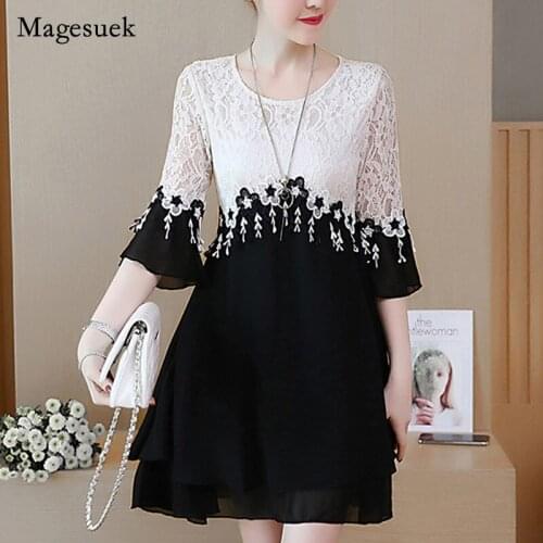 Dress Women 2021 Plus Size Dress Lace Office Lady A-Line Patchwork Three Quarter Tassel White Fashion Female Vestidos 2777