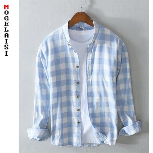 Casual men plaid shirt long sleeve 100% cotton high quality man shirt tops summer Breathable shirt 847