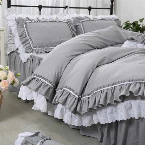 Luxury 100% cotton bedding set European American style bedding for King Ruffle lace duvet cover skirt bed sheet quilt cover set